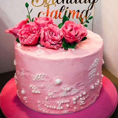 pink flowers Birthday Cake