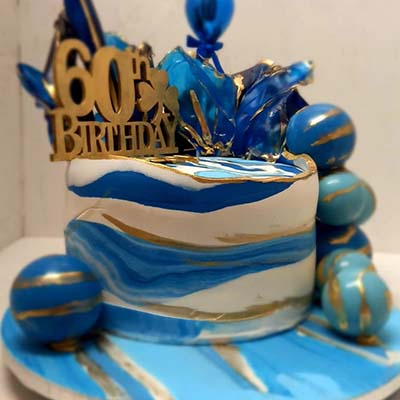 gold blue birthday cake